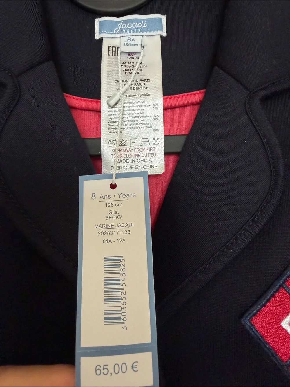 Jacadi Girls Navy Blazer with Red Diamond Patch
